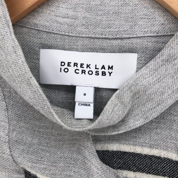 Derek Lam 10 Crosby Top Womens 8 Gray Stripe Wool Blend Tunic Ruffle Lagenlook - Picture 5 of 10